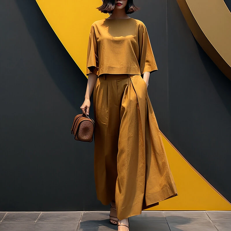 ZANZEA Korean Style Womens Elegant Sets Short Sleeve Blouse Top Wide Leg Loose Trousers Casual Suit (image for) ZANZEA Korean Style Womens Elegant Sets Short Sleeve Blouse Top Wide Leg Loose Trousers Casual Suit