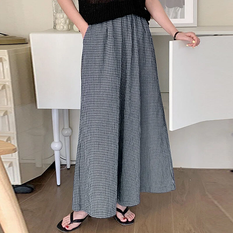 ZANZEA Womens Geometric Printed Wide Leg Pants Vintage Elastic Waist Straight Pleated Trouser Loose Fit (image for) ZANZEA Womens Geometric Printed Wide Leg Pants Vintage Elastic Waist Straight Pleated Trouser Loose Fit